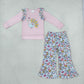 NEW RTS NO MOQ milk silk GLP3597 Embroidery Turkey Flowers Baby Girls Top Flare Pant Thanksgivings Clothes Sets