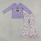 NEW RTS NO MOQ milk silk GLP3618 Embroidery Flowers Ghost Pumpkins Baby Girls Ruffle Bell Bottom Pant Halloween Set