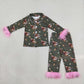 NEW RTS NO MOQ milk silk GLP3629 Baby Girls Flowers Ducks Button Top Pant Fur Sleeves Hunting Pajamas Set