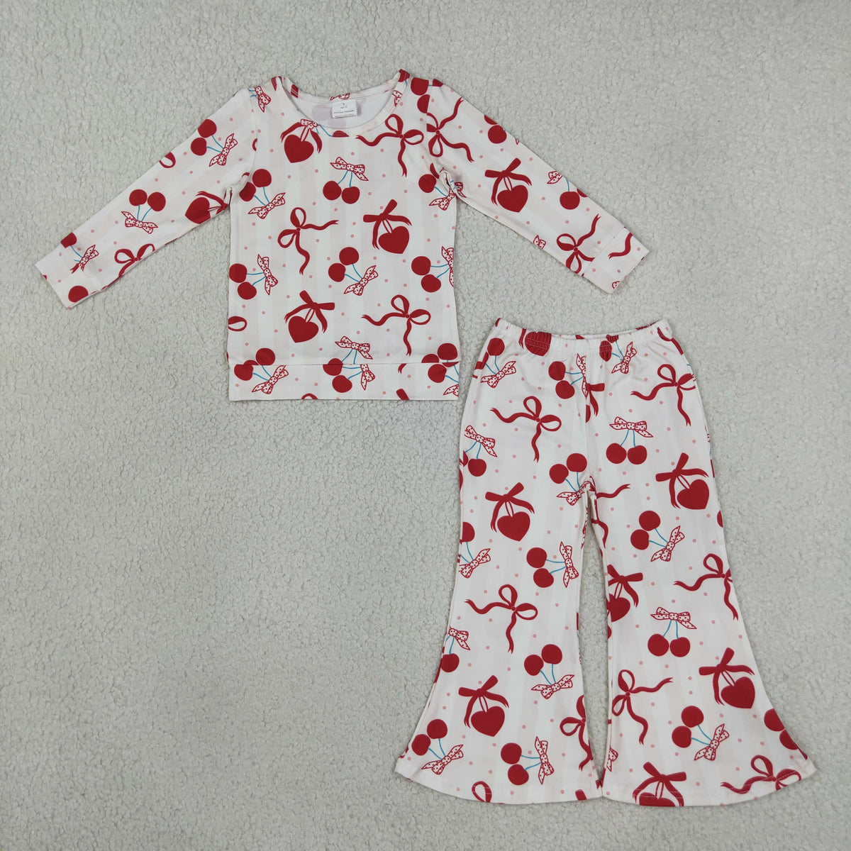 NEW RTS NO MOQ milk silk GLP3636 Baby Girls Heart Cheer Top Bell Bottom Pant Valentines Clothes Sets