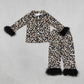 RTS NO MOQ milk silk GLP3640 Baby Girls Leopard Bats Button Top Pant Fur Sleeves Halloween Pajamas Set