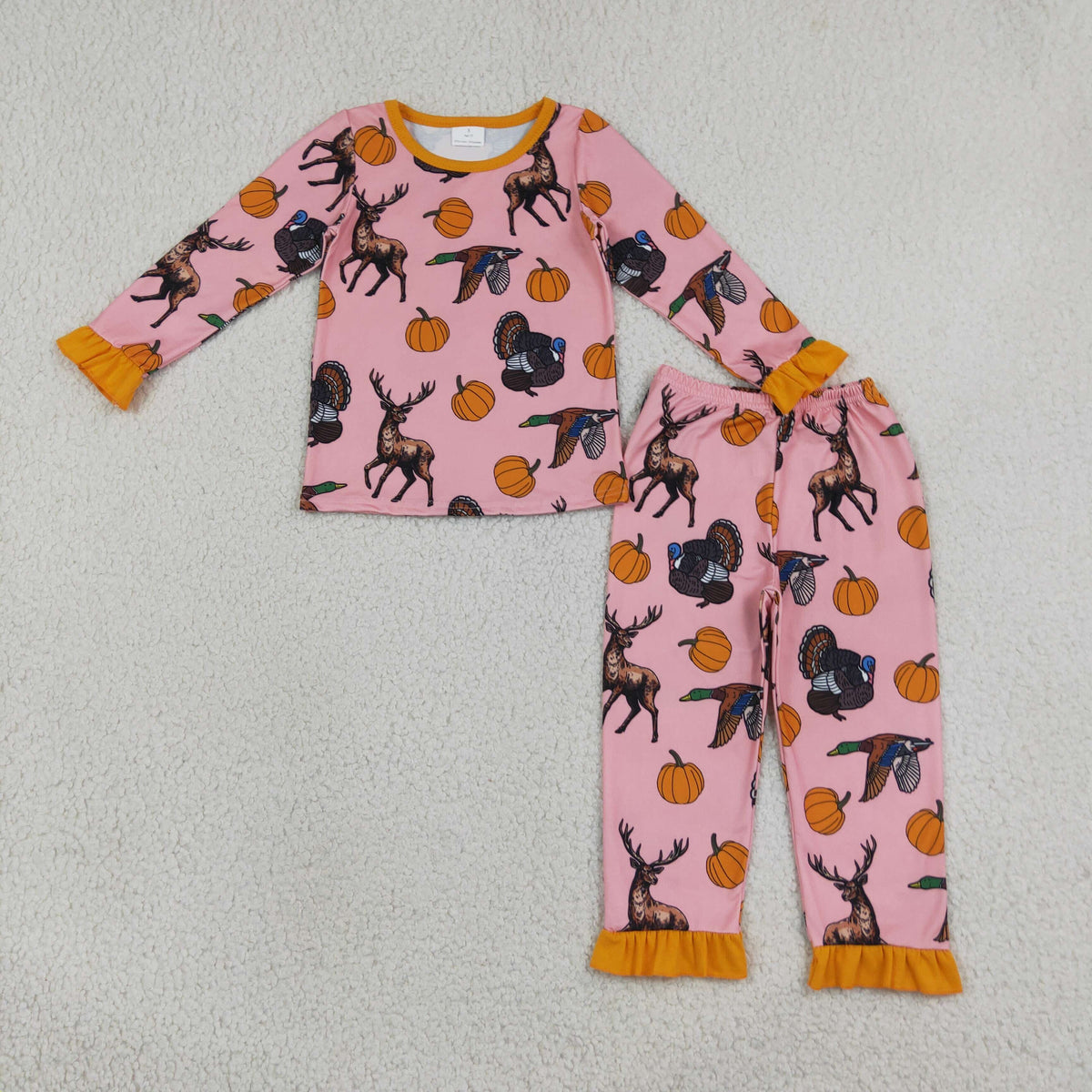 RTS NO MOQ Sibling milk silk Baby Girls Pink Thanksgiving Turkey Deer Pumpkin Print Baby Zipper Romper Kids Pajama Set Blanket