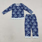 NEW RTS NO MOQ milk silk GLP3659 Baby Girls Blue Stars Nativity Top Ruffle Pant Pajamas Clothes Set