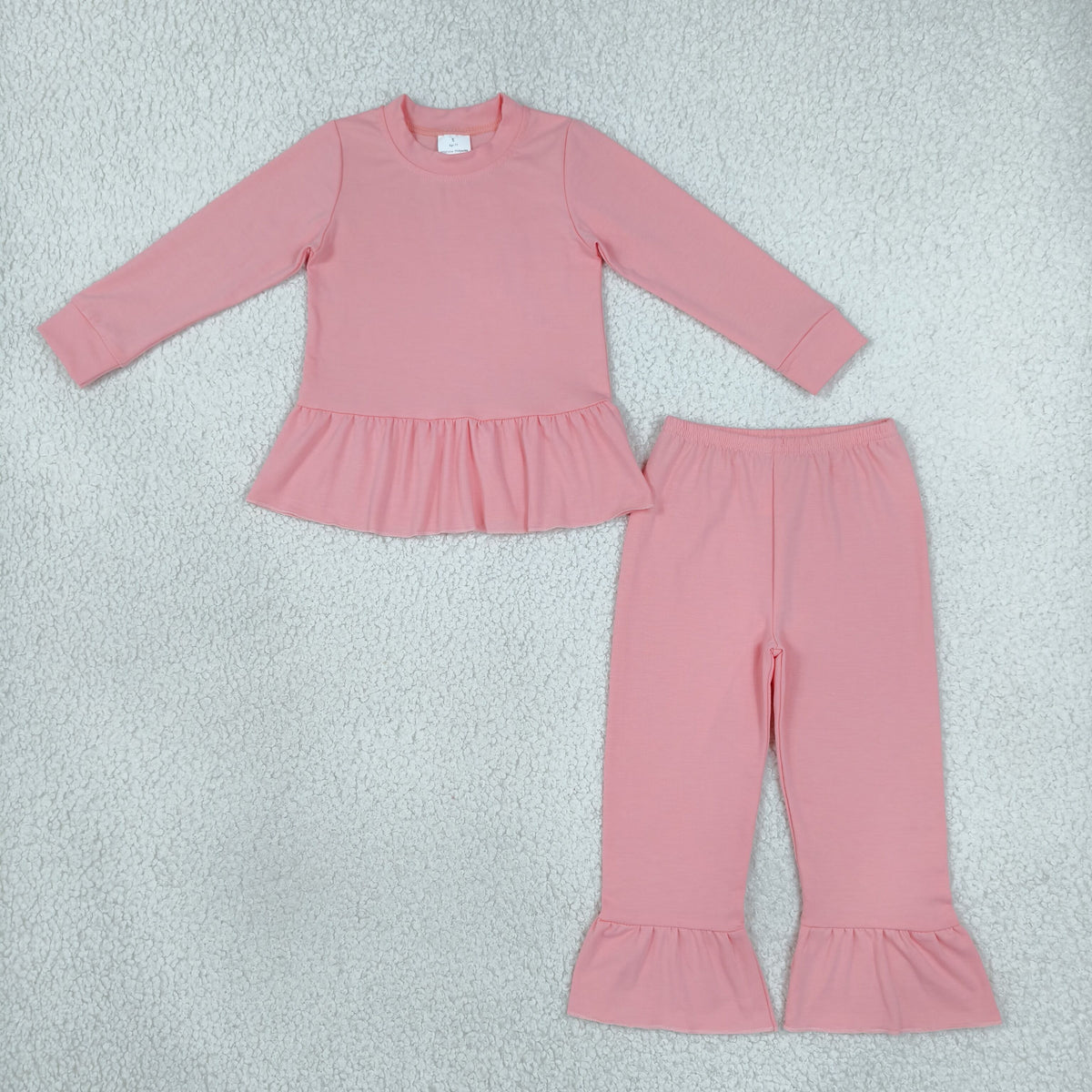 NEW RTS NO MOQ milk silk GLP3746 Baby Girls Peach Long Sleeve Tunic Ruffle Pant Clothes Set