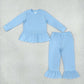 NEW RTS NO MOQ milk silk GLP3748 Baby Girls Light Blue Long Sleeve Tunic Ruffle Pant Clothes Set