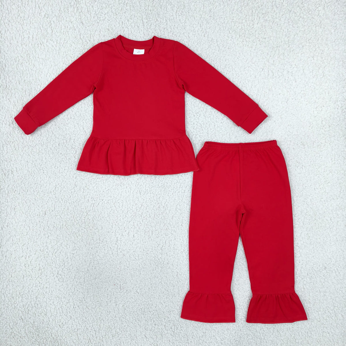 NEW RTS NO MOQ milk silk GLP3749 Baby Girls Red Long Sleeve Shirt Tunic Ruffle Pant Clothes Set