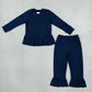 NEW RTS NO MOQ milk silk GLP3750 Baby Girls Navy Long Sleeve Tunic Ruffle Pant Clothes Set