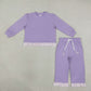 NEW RTS NO MOQ milk silk GLP3755 Baby Girls Lavender Long Sleeve Top Ruffle Pant Fall Clothes Set