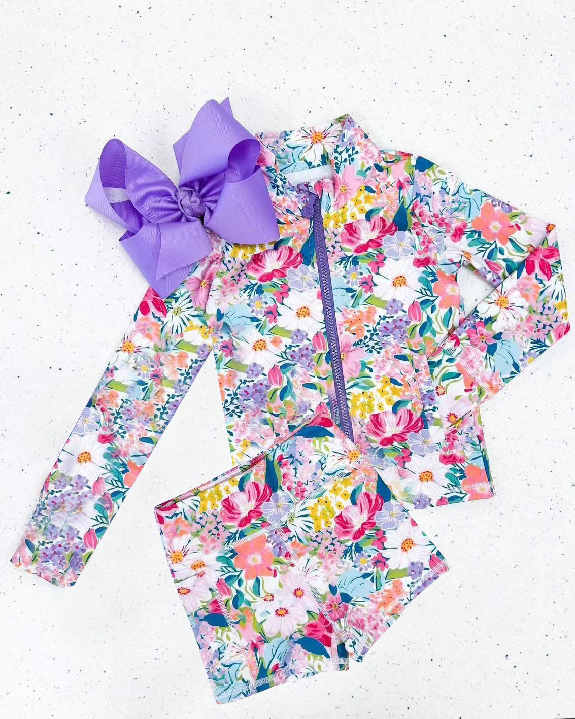 6.2GLS0012 Purple Flower Zipper Yoga Suit