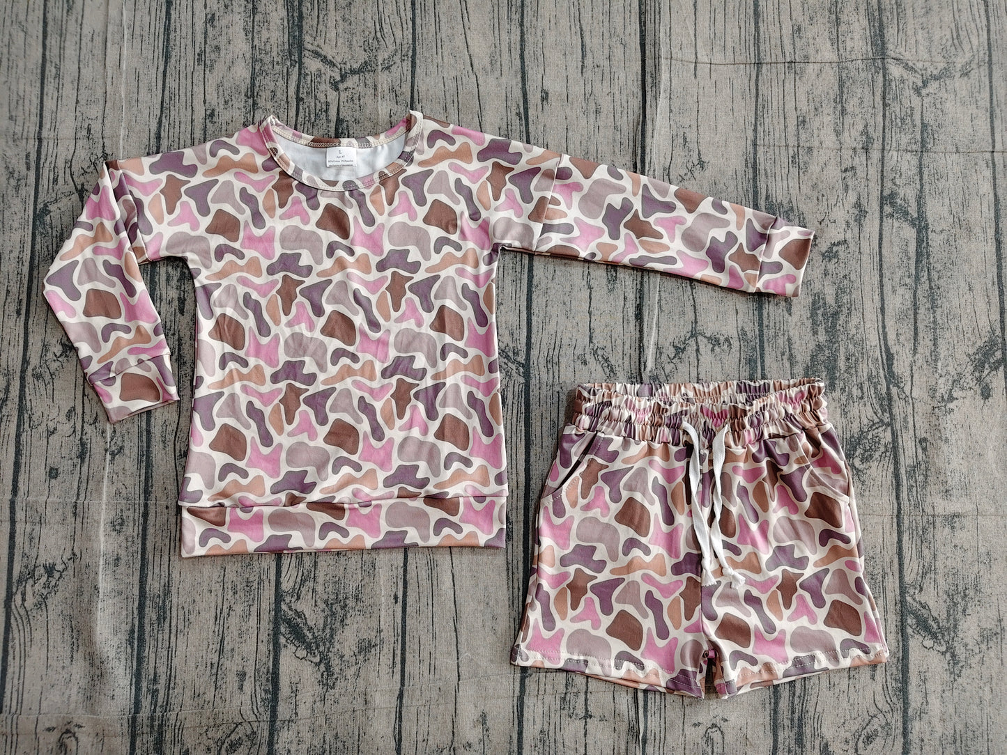 GLS0091Baby Girls Long Sleeve Southern Camo Top Pockets Shorts Clothes Sets