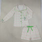 NEW RTS NO MOQ milk silk GLS0171 Baby Girls Pink Bows Trees Button Pocket Top Short Christmas Pajamas Sets
