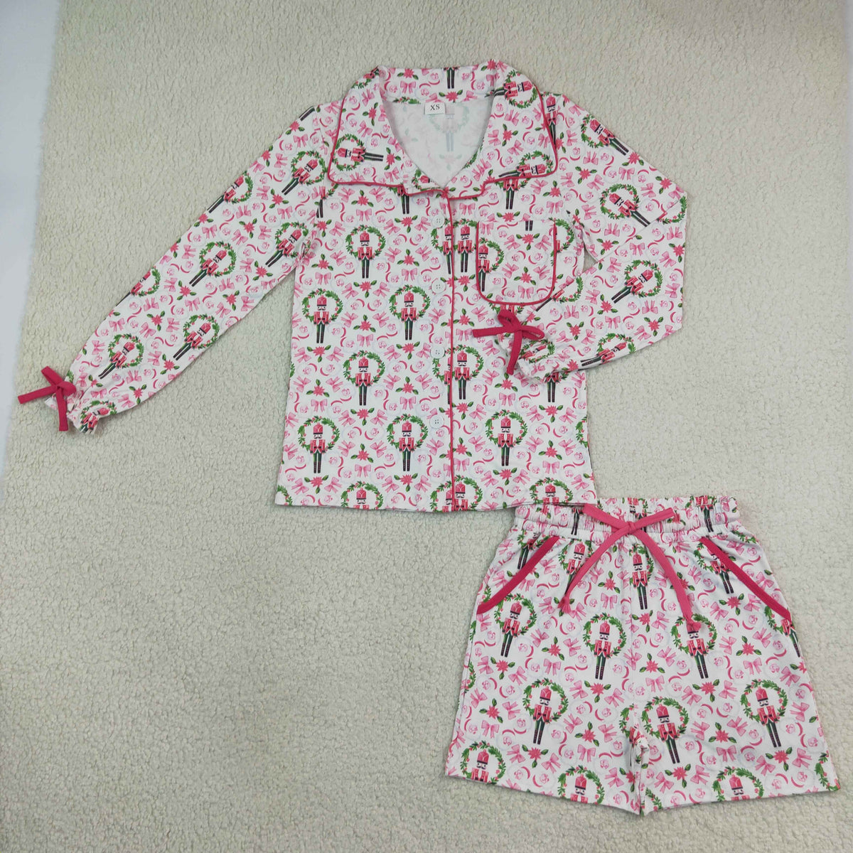 NEW RTS NO MOQ milk silk GLS0117 Adult Women Soldiers Holly Button Pocket Top Shorts Christmas Pajamas Sets
