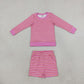 RTS NO MOQ yoga fabric GLS0126 Baby Girls Pink Stripe Long Sleeve Top Pockets Short Yoga Active Clothes Set