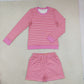 NEW RTS NO MOQ yoga fabric GLS0139 Adult Women Pink Stripe Shirt Top Short Yoga Active Clothes Set