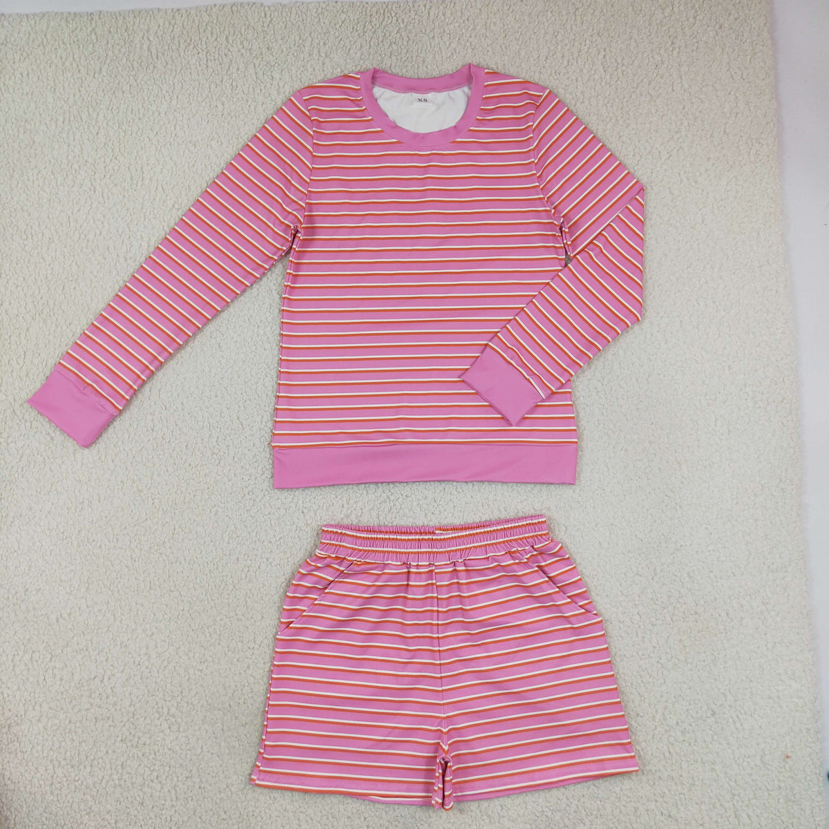 NEW RTS NO MOQ yoga fabric GLS0139 Adult Women Pink Stripe Shirt Top Short Yoga Active Clothes Set
