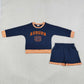NEW RTS NO MOQ Vinyl GLS0162 Baby Boys Vinyl AU Long Sleeve Top Pockets Short Team Clothes Set