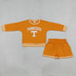 NEW RTS NO MOQ Vinyl GLS0163 Baby Girls Vinyl Tennessee Long Sleeve Top Pockets Short Team Clothes Set