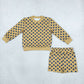NEW RTS NO MOQ milk silk GLS0205 Baby Girls Mustard Long Sleeve Polka Dots Slouchy Top Pockets Short Clothes Set