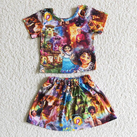 Cartoon girl short sleeve culottes suit