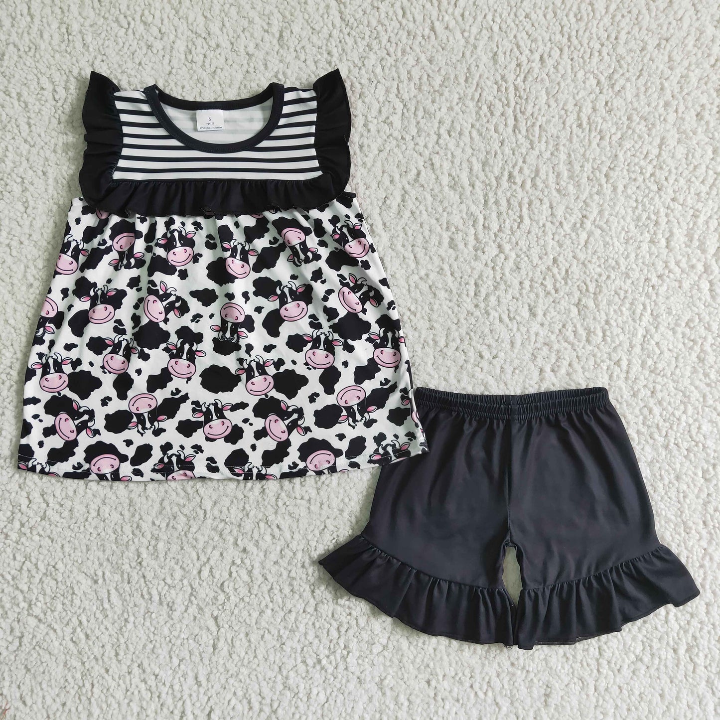 Cow print short sleeve shorts suit