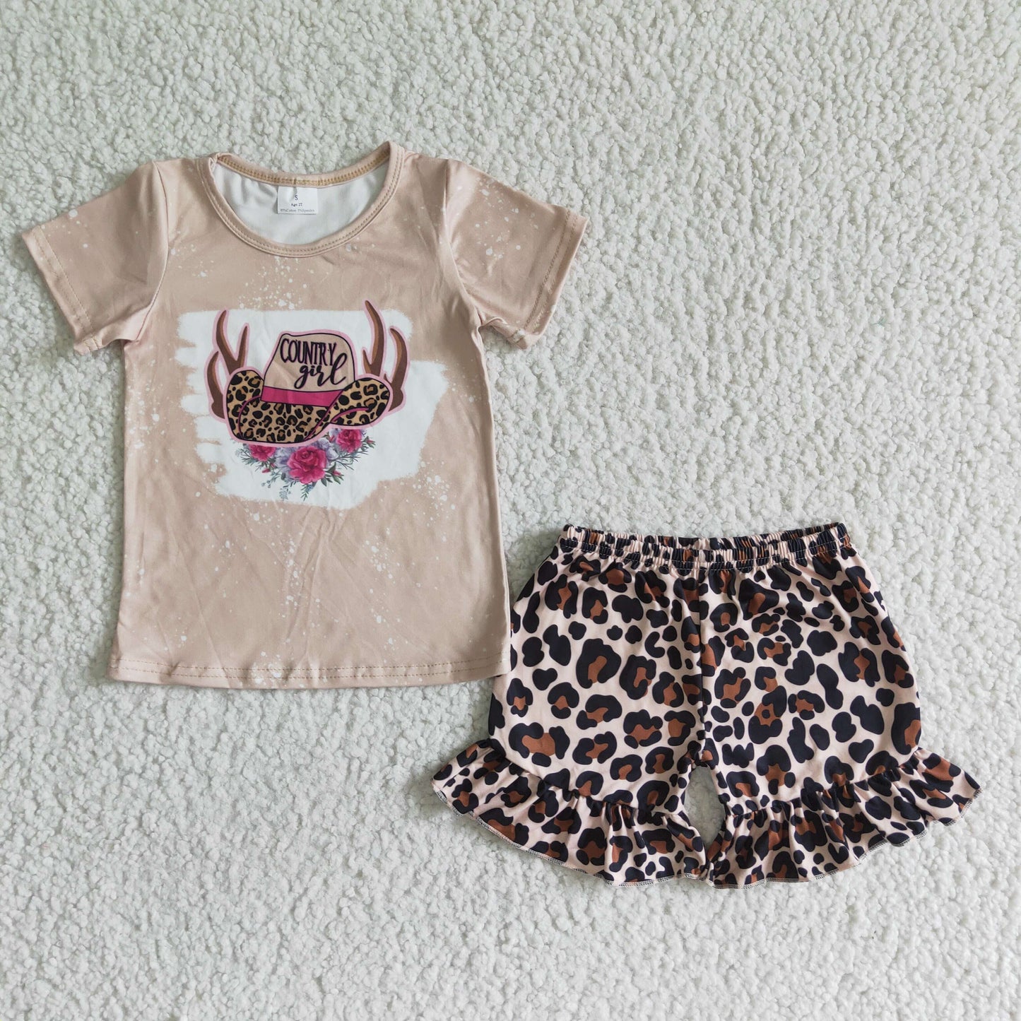 Leopard print short sleeve shorts suit