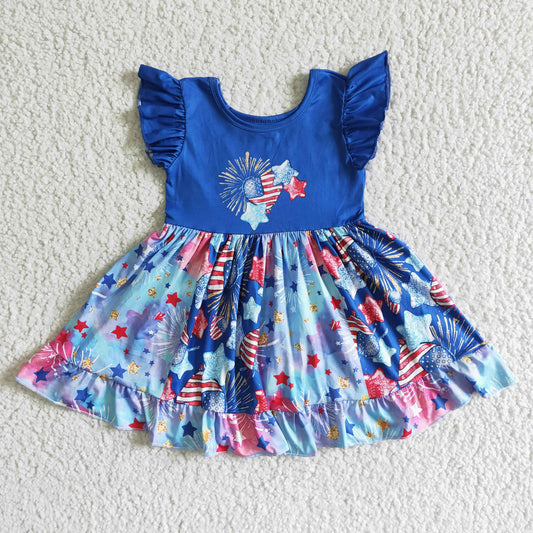 GSD0070 Girls National Day Fireworks Blue Flying Sleeve Skirt