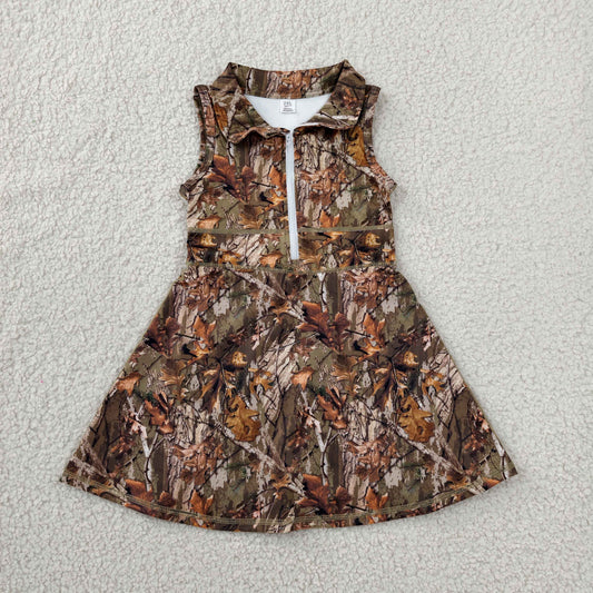 Baby Girls Sleeveless Leaves Camo Yoga Active Short Knee Length Dresses