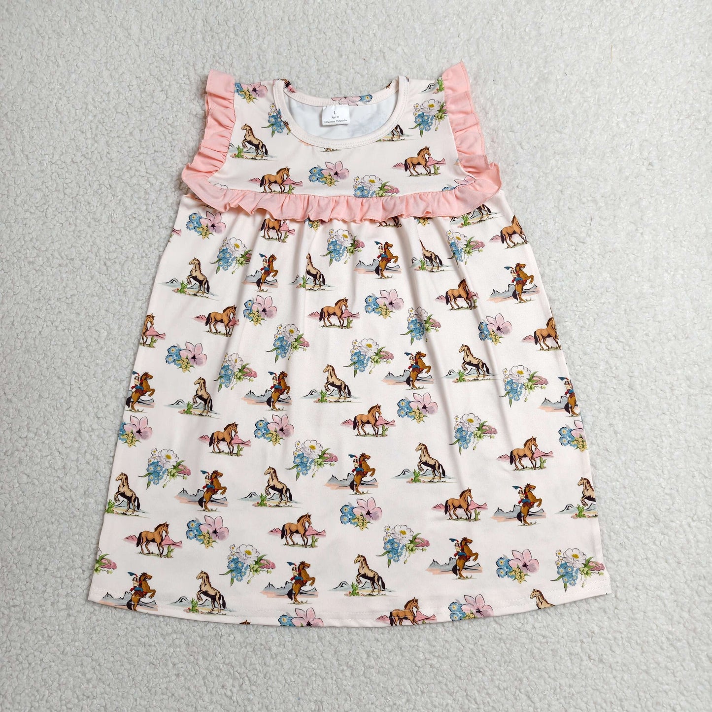 GSD1940 Baby Girls Sleeveless Horse Rodeos Flowers Western Knee Length Dresses