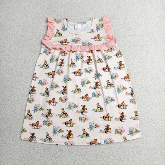 RTS NO MOQ Yoga GSD1940 Baby Girls Sleeveless Horse Rodeos Flowers Western Knee Length Dresses