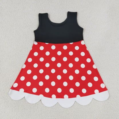 RTS NO MOQ milk silk GSD2037 Baby Girls Black Polka Dots Knee Length Summer Dress
