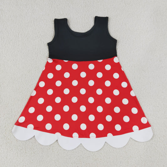 RTS NO MOQ milk silk GSD2037 Baby Girls Black Polka Dots Knee Length Summer Dress