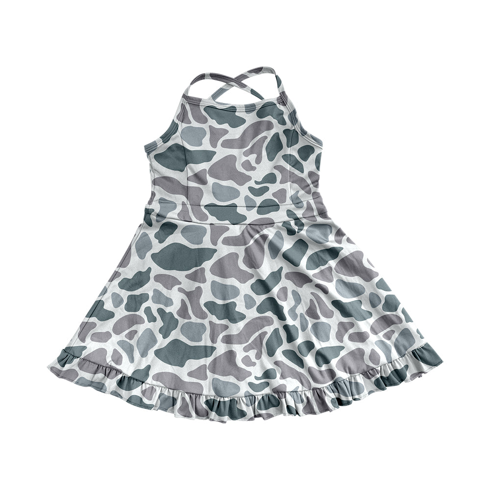 3.22GSD2308Grey camo straps ruffle girls athletic dress