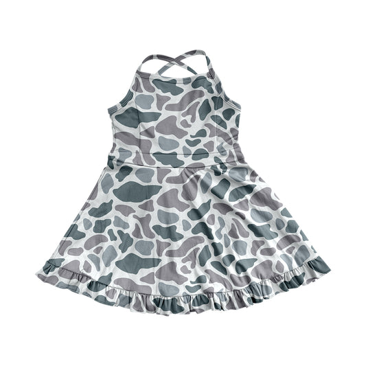 3.22GSD2308Grey camo straps ruffle girls athletic dress