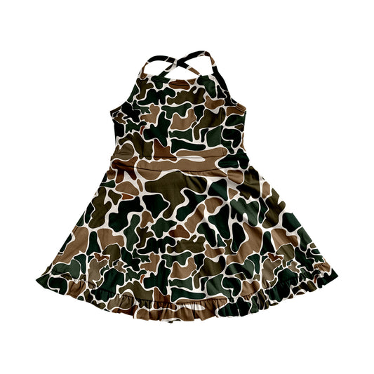 3.22GSD2309Brown camo straps ruffle girls athletic dress