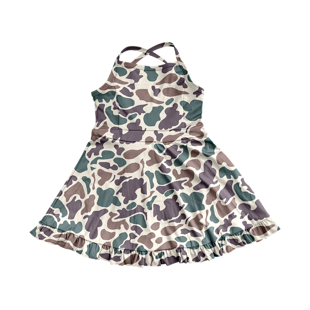 3.22GSD2310Purple camo straps ruffle girls athletic dress