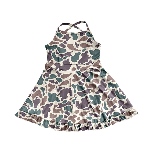 3.22GSD2310Purple camo straps ruffle girls athletic dress