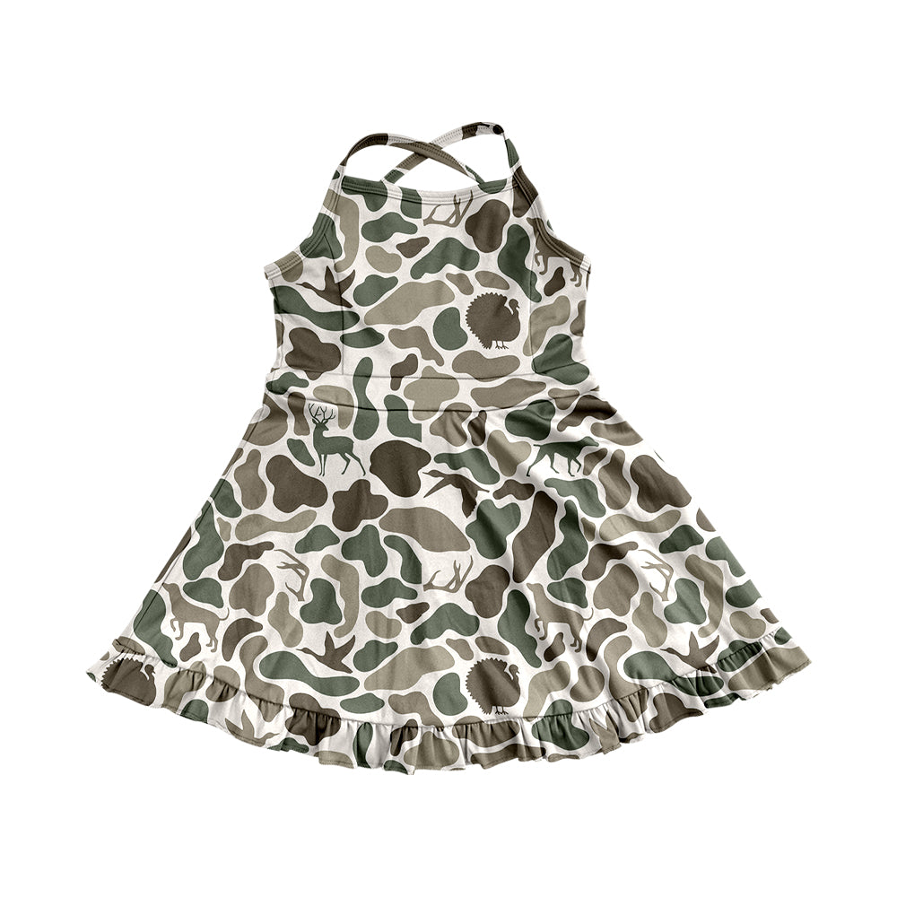3.22GSD2311Deer duck camo straps ruffle girls athletic dress