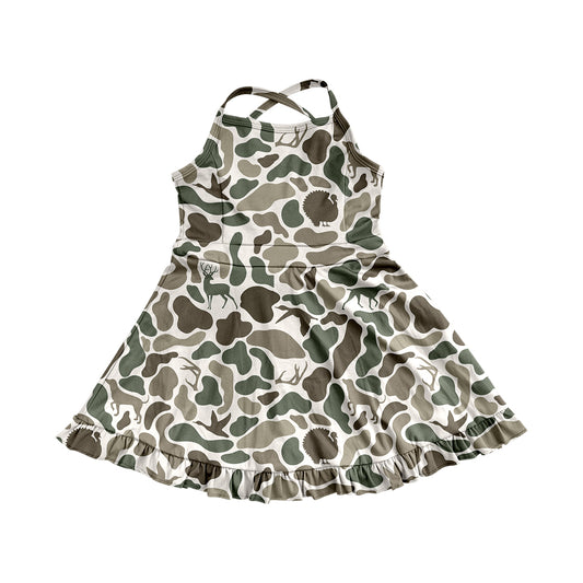 3.22GSD2311Deer duck camo straps ruffle girls athletic dress