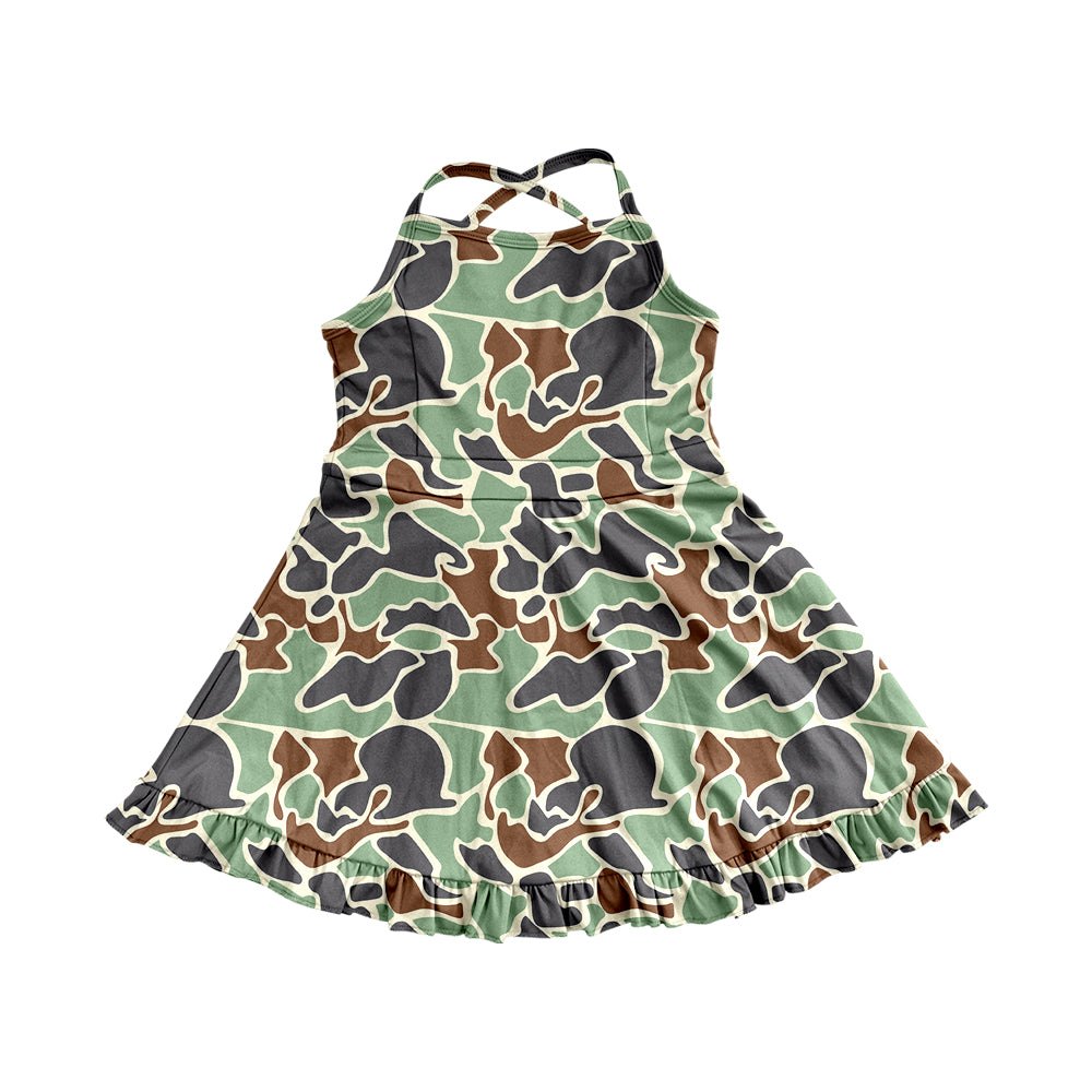 3.22GSD2313Mint camo straps ruffle kids girls athletic dresses