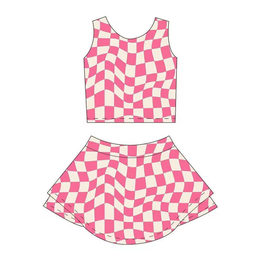 3.25GSD2329 Pink Plaid Yoga Suit