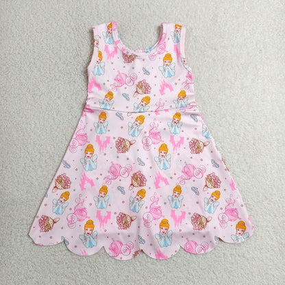 GSD2489 Baby Girls Pink Pumpkins Yoga Active Short Scallop Knee Length Dresses
