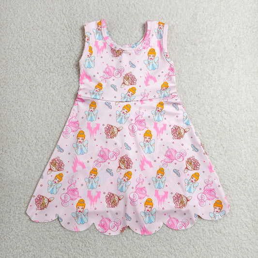 RTS NO MOQ Yoga GSD2489 Baby Girls Pink Pumpkins Yoga Active Short Scallop Knee Length Dresses