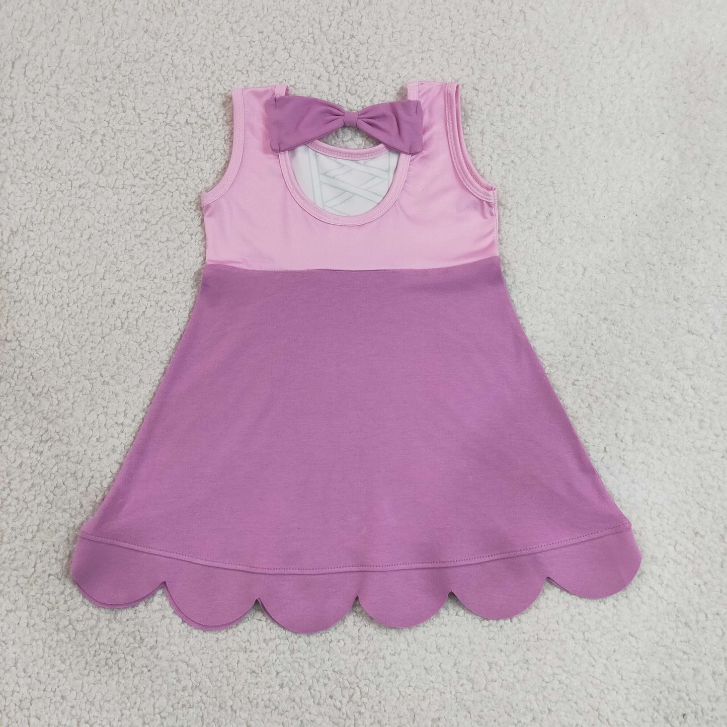 RTS NO MOQ milk silk GSD2518 Baby Girls Hot Pink Sleeveless Cartoon Scallop Knee Length Dress