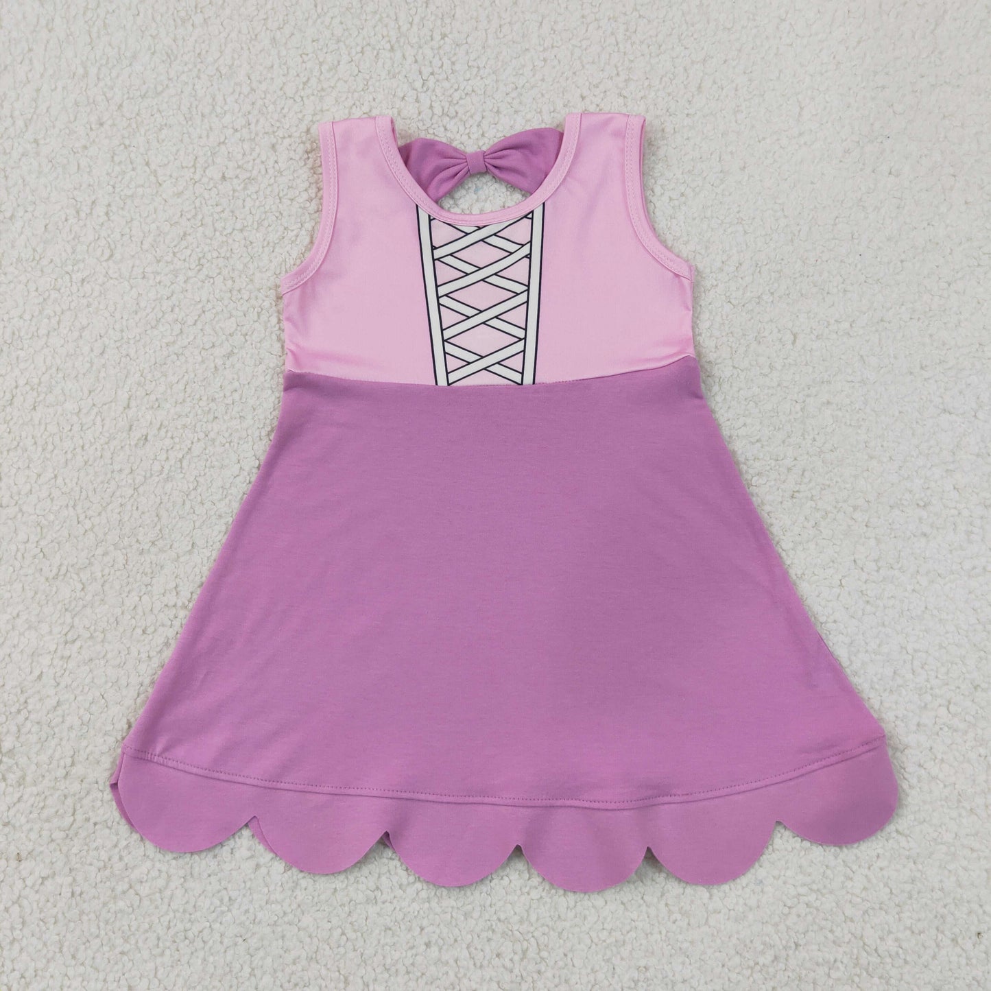 RTS NO MOQ milk silk GSD2518 Baby Girls Hot Pink Sleeveless Cartoon Scallop Knee Length Dress
