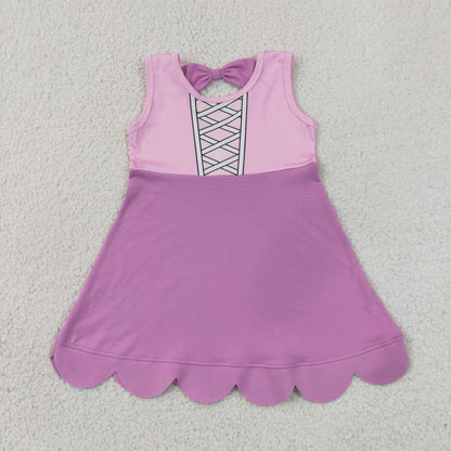 RTS NO MOQ milk silk GSD2518 Baby Girls Hot Pink Sleeveless Cartoon Scallop Knee Length Dress