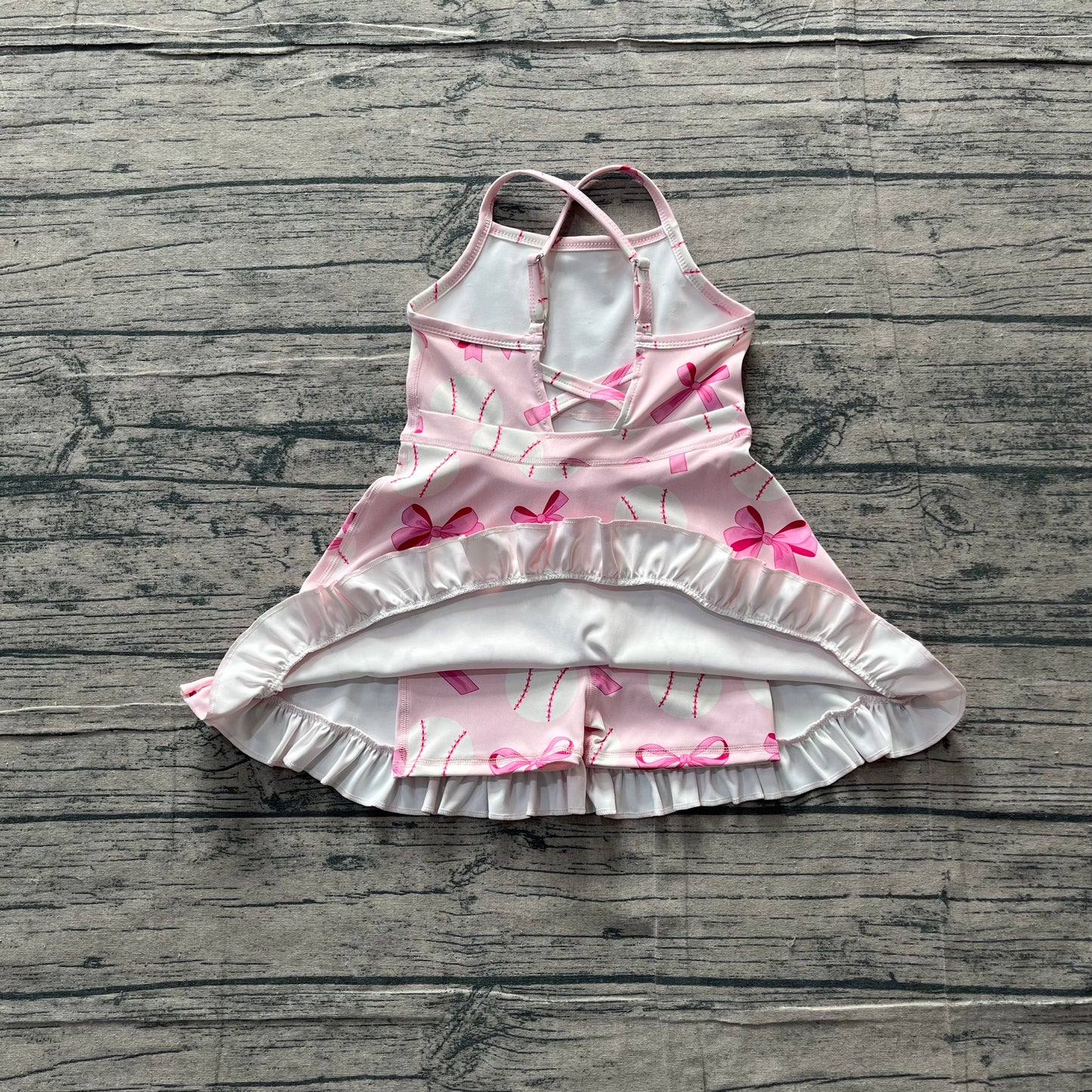 GSD2567Baby Girls Strap Pink Bows Baseballs Activity Wear Yoga Knee Length Dresses Preorder（副本）