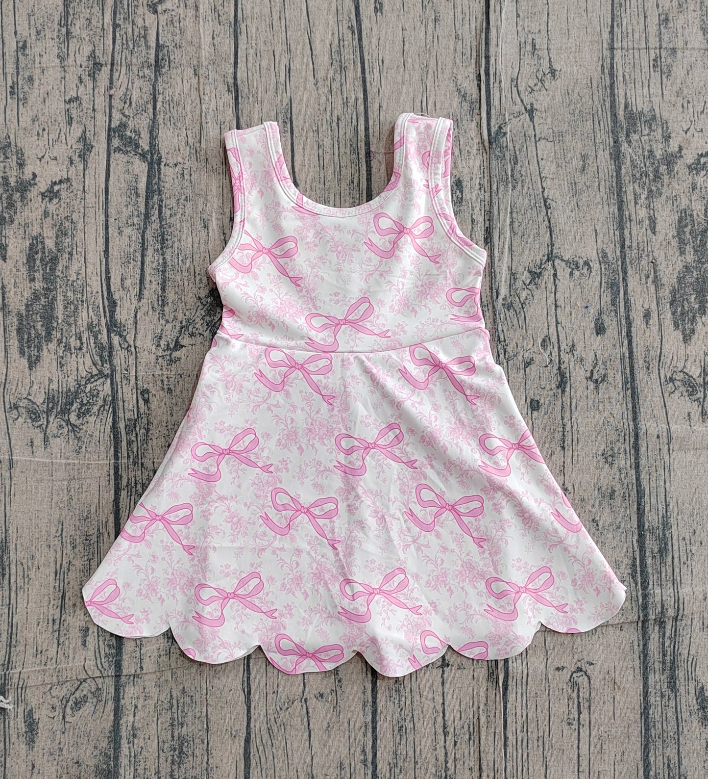 GSD2572Baby Girls Pink Bows Floral Activity Wear Yoga Short Skort Knee Length Dresses Preorder