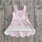 GSD2572Baby Girls Pink Bows Floral Activity Wear Yoga Short Skort Knee Length Dresses Preorder