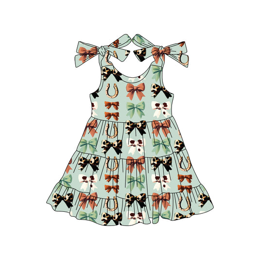 5.22 GSD2589 Cow pattern girl's green suspender dress