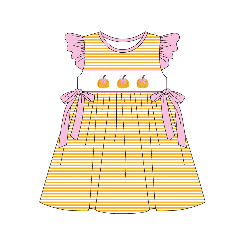5.27GSD2594 Pumpkin Stripe Short Sleeve Dress